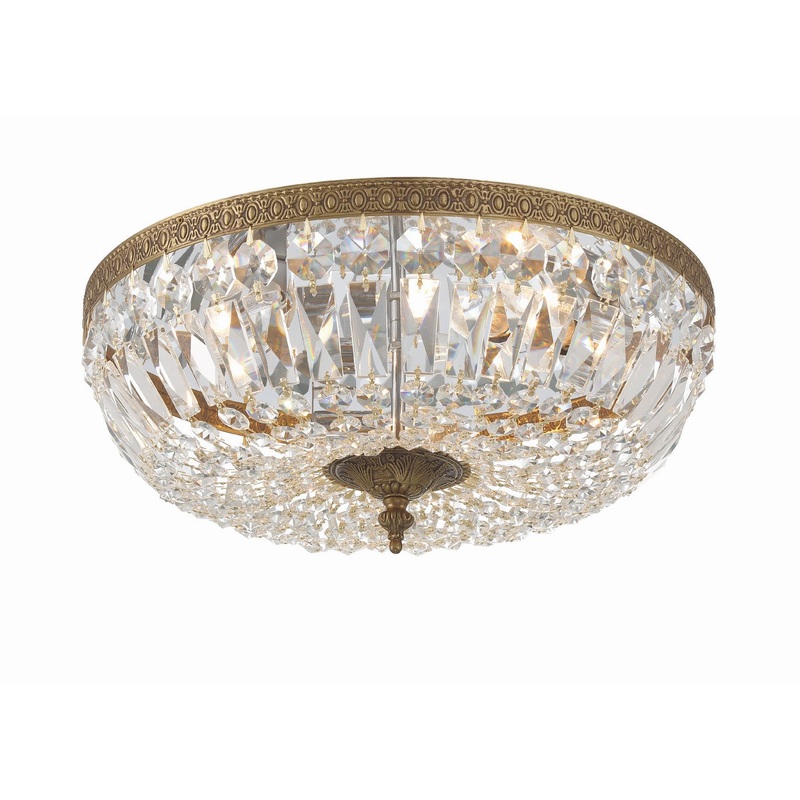 Crystorama 716-OB-CL-SAQ Ceiling Mount Three Light Flush Mount Olde Brass