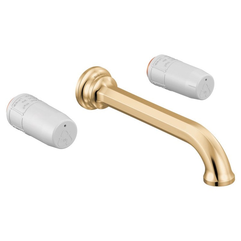 Lavatory Faucet Beauclere Wall Mount 8 Inch Spread 2 Less Handle WaterSense Brilliance Polished Gold 1.2 Gallons per Minute Less Drain 3 Hole