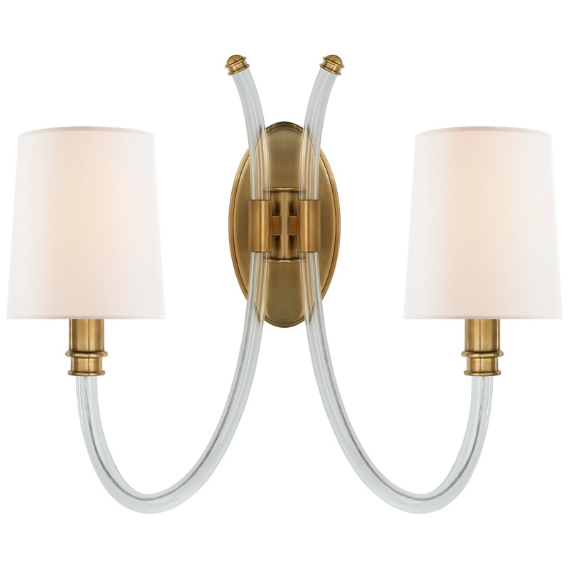 Two Light Wall Sconce from the Clarice Collection in Crystal With Antique Brass Finish by Visual Comfort Signature
