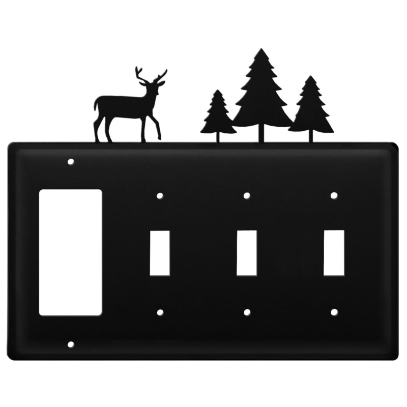 Village Wrought Iron EGSSS-203 Quad Deer & Pine Trees Single GFI and Triple Switch Cover CUSTOM Product