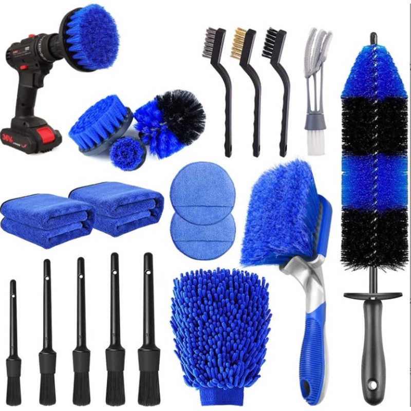 20-Piece set Ultimate Car Detailing Kit – Drill Brush & Polishing Pad Set for Car Interior, Wheels, and Exterior Cleaning