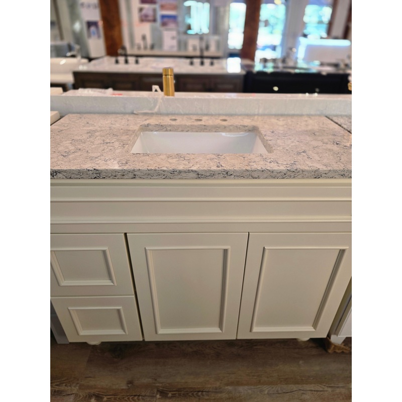 43″ White Bertch Vanity with Viatera Quartz Top