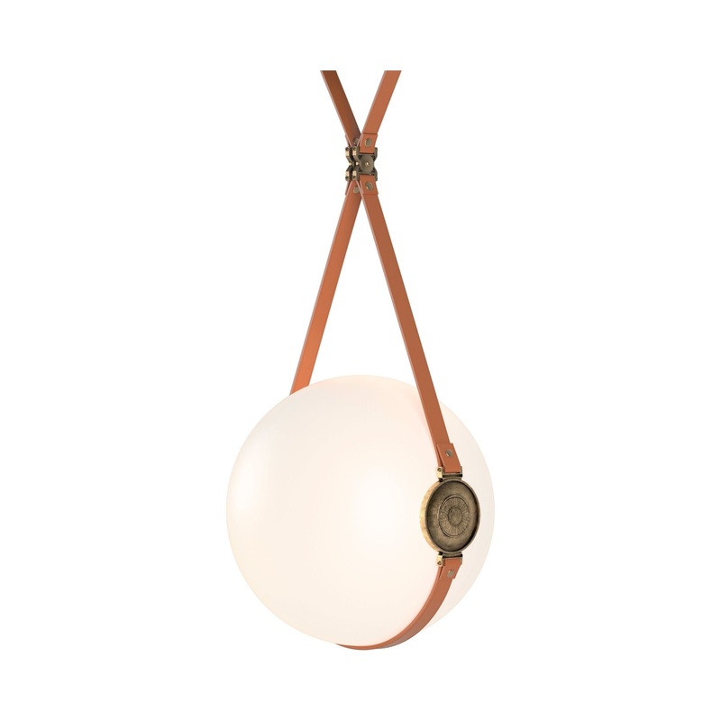 Derby Large LED Pendant Black Antique Brass with Chestnut Leather Non-Branded Plate
