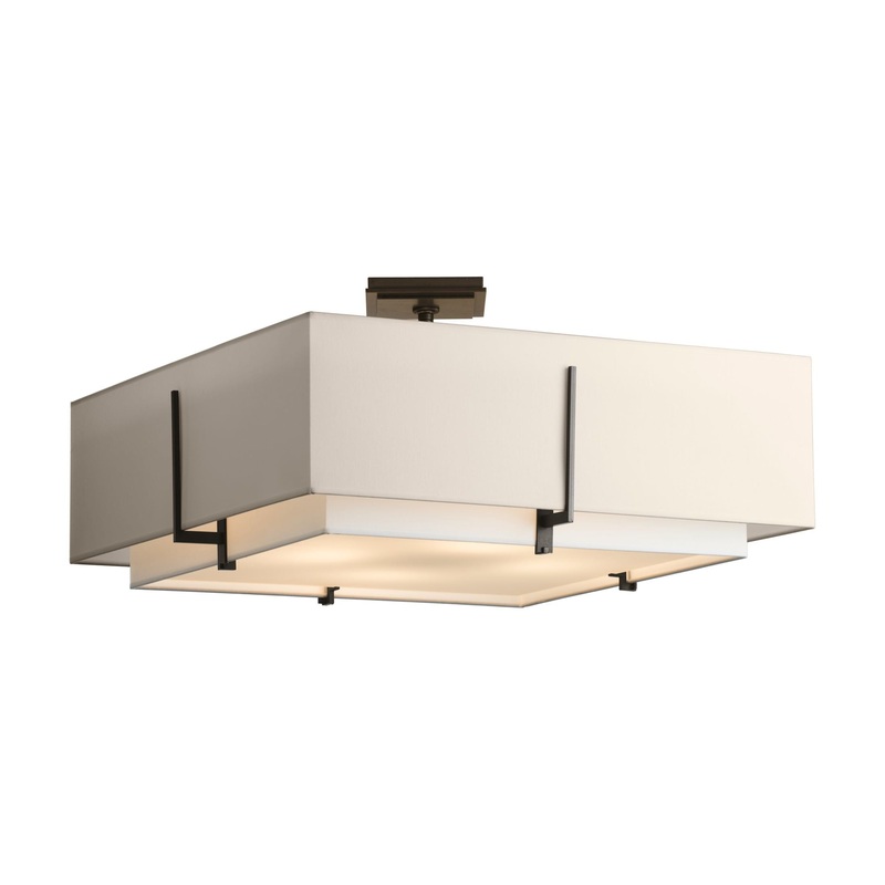 Exos Square Large Double Shade Semi-Flush Oil Rubbed Bronze Natural Anna Inner Shade & Flax Outer Shade