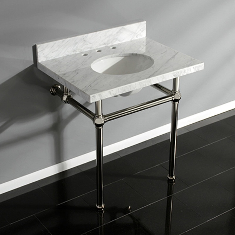 Fauceture KVPB3030MB6 30-Inch Marble Console Sink with Brass Feet, Carrara Marble/Polished Nickel