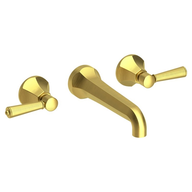 Lavatory Faucet Metropole Wall Mount 8 Inch Spread 2 Lever ADA WaterSense Satin Brass PVD 1.2 Gallons Per Minute Brass Less Drain Spout Reach 7-1/2 Inch