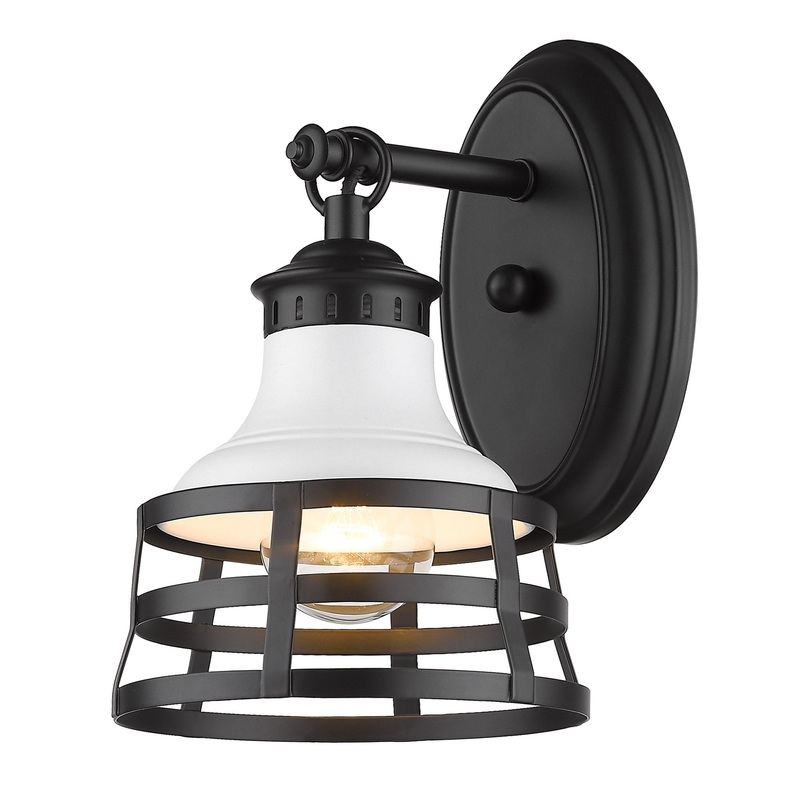 Locklyn 1 Light Wall Sconce Vanity in Matte Black with Matte White Shades