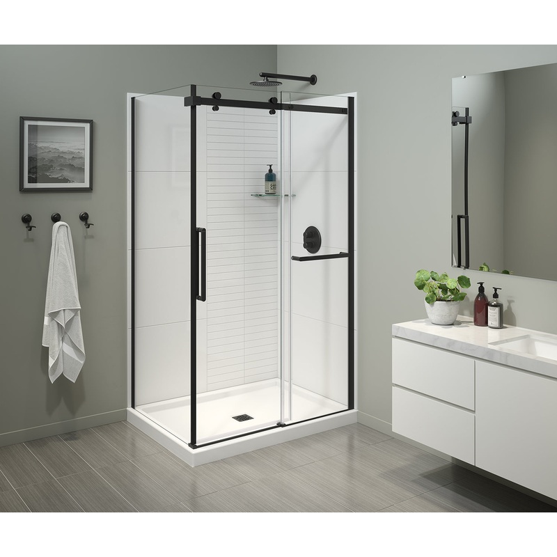 MAAX 134954-900-340-000 Halo Pro 48 x 32 x 78 3/4 in. 8mm Sliding Shower Door with Towel Bar for Corner Installation with Clear glass in Matte Black