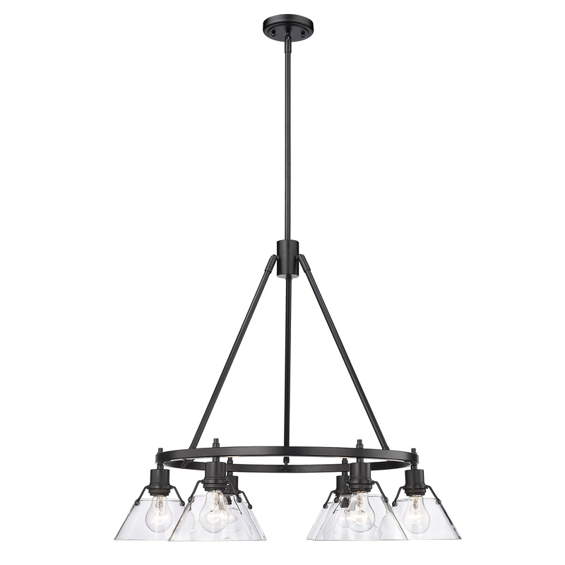 Orwell BLK 6 Light Chandelier in Matte Black with Clear Glass Shade