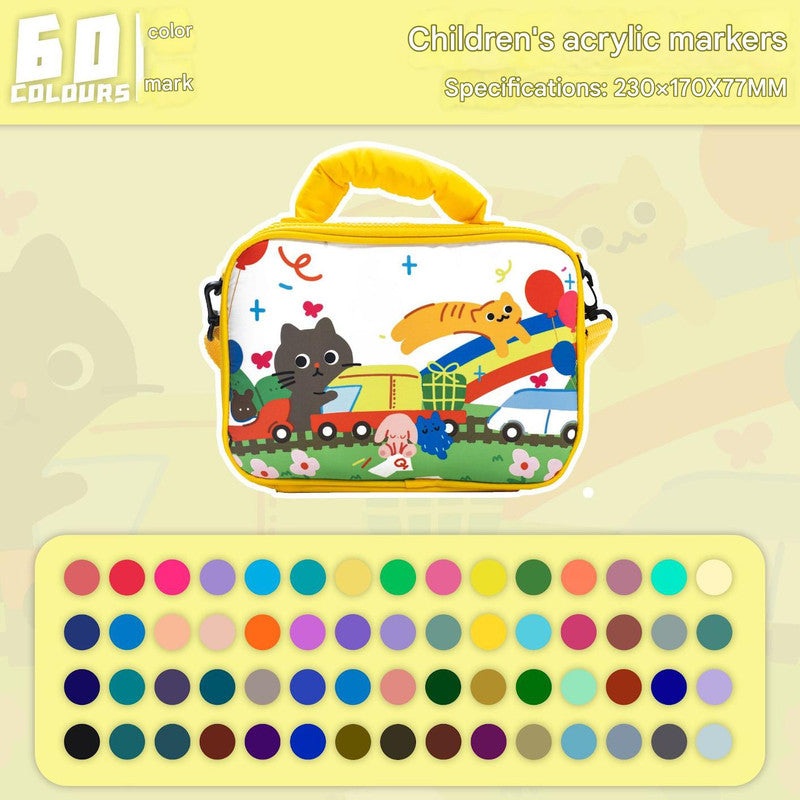 60 colors Kids Double-Layer Marker Set with Carry Case – Portable Art Supply Organizer Bag