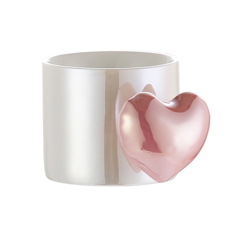 Lovely 4D Heart Love Ceramic Cup Mug Puffy Heart Handle with Gift Box Pink