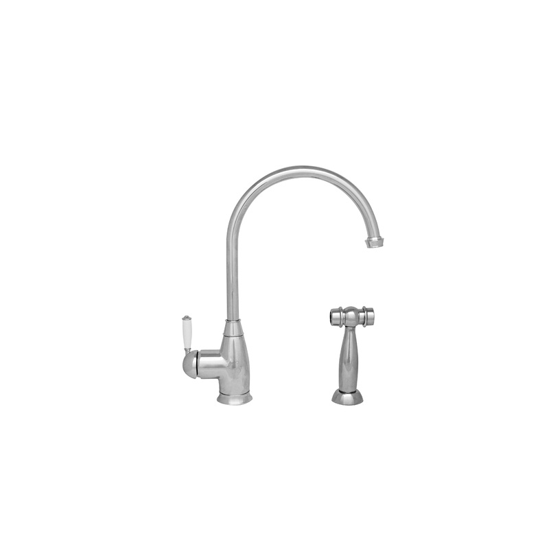 Queenhaus Single Lever Faucet with Long Gooseneck Spout, Porcelain Single Lever Handle and Solid Brass Side Spray