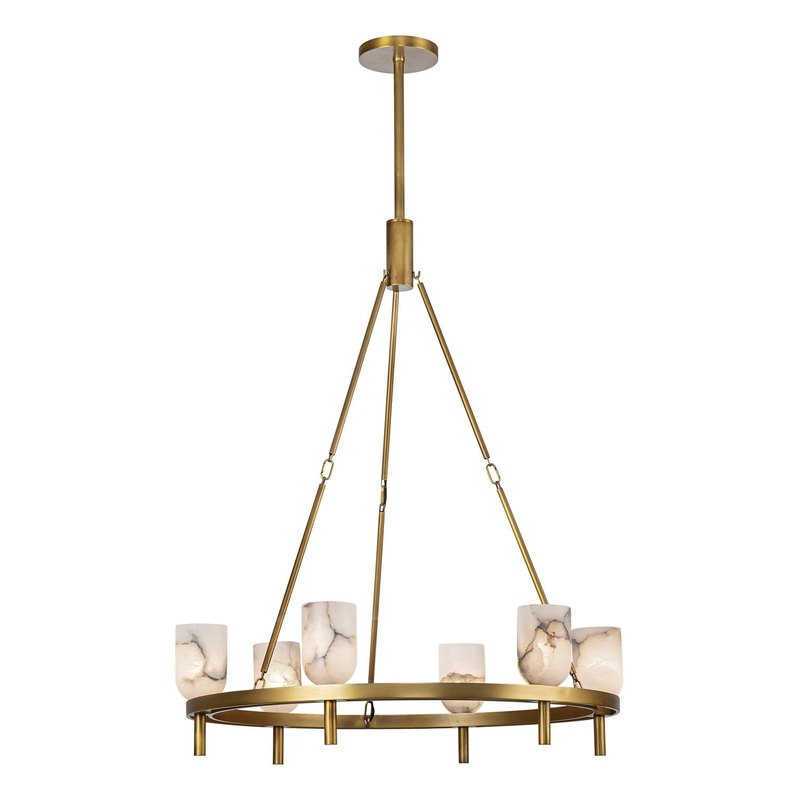 Six Light Chandelier from the Lucian Collection in Vintage Brass/Alabaster Finish by Alora