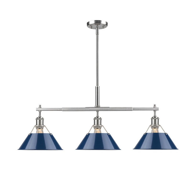 Three Light Linear Pendant from the Orwell Collection in Pewter Finish by Golden