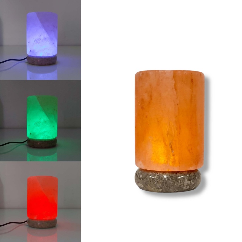USB Colour Changing Salt Himalayan Lamp – Cylinder Shape Pink Rock LED Light