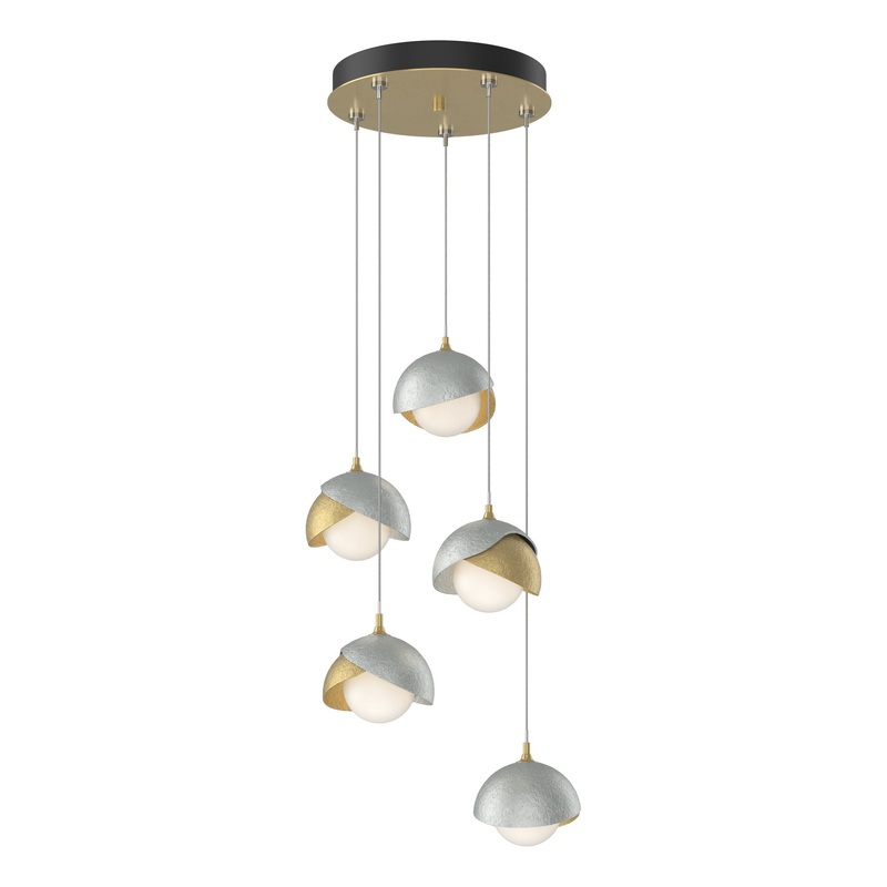 Brooklyn 5-Light Double Shade Pendant Modern Brass Vintage Platinum