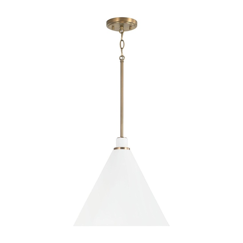 Capital Lighting 350112AW Bradley 1 Light Pendant Aged Brass and White