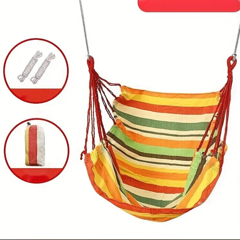 Colorful Striped Hammock Chair with Ropes and Storage Bag – Yellow Stripes