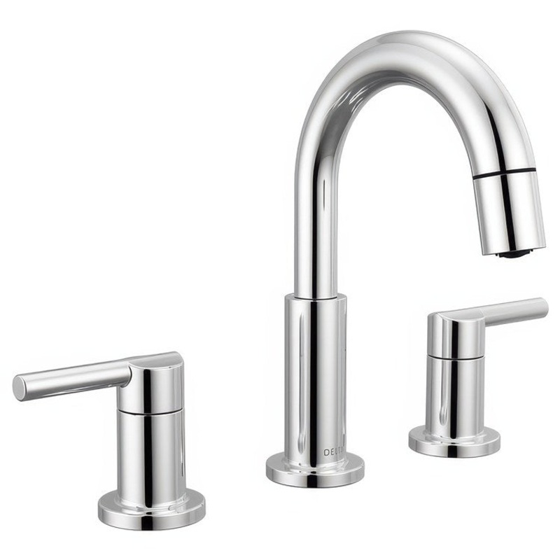 Lavatory Faucet Nicoli Widespread 6 to 16 Inch Spread 2 Lever ADA WaterSense Chrome 1.2 Gallons per Minute Deck Mount Pop-Up 3 Hole