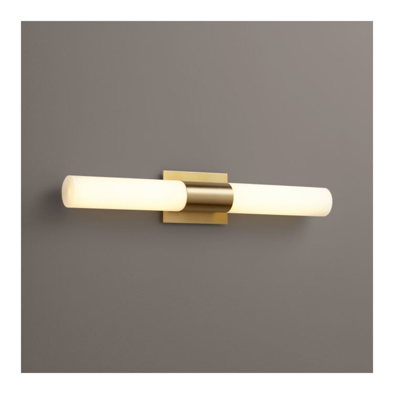 Magneta Two-Light LED Bathroom Vanity Fixture with Glass Shades – Aged Brass