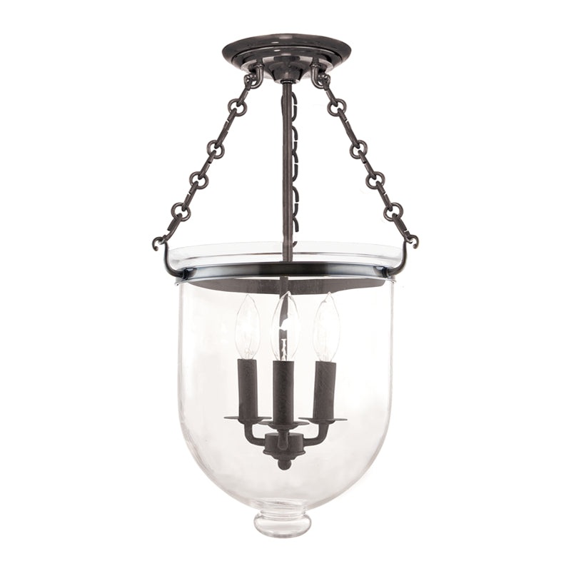 Three Light Semi Flush Mount from the Hampton Collection in Historic Nickel Finish by Hudson Valley