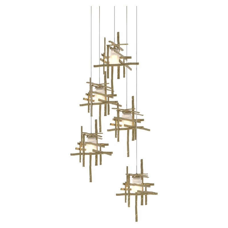 Tura 5-Light Frosted Glass Pendant Modern Brass