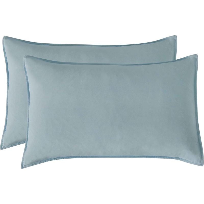 Twin Pack Vintage Washed Microfibre Standard Pillowcase (Blue, Standard)