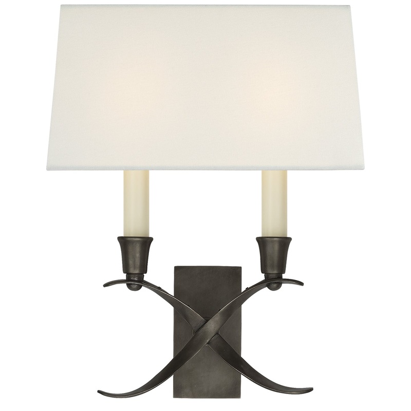 Two Light Wall Sconce from the Cross Bouillotte Collection in Bronze Finish by Visual Comfort Signature