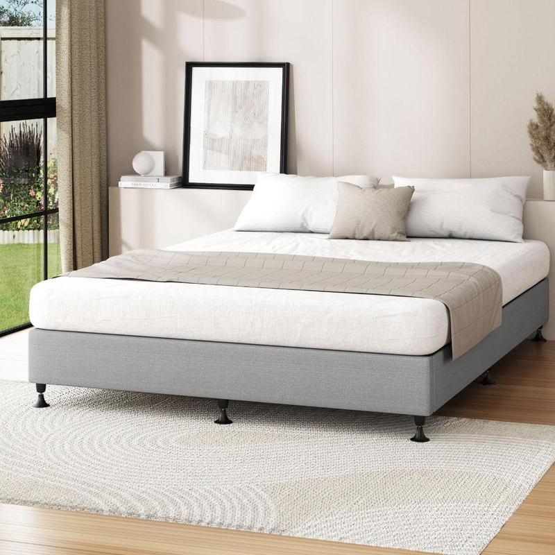 Bed Frame Queen Size Fabric Grey