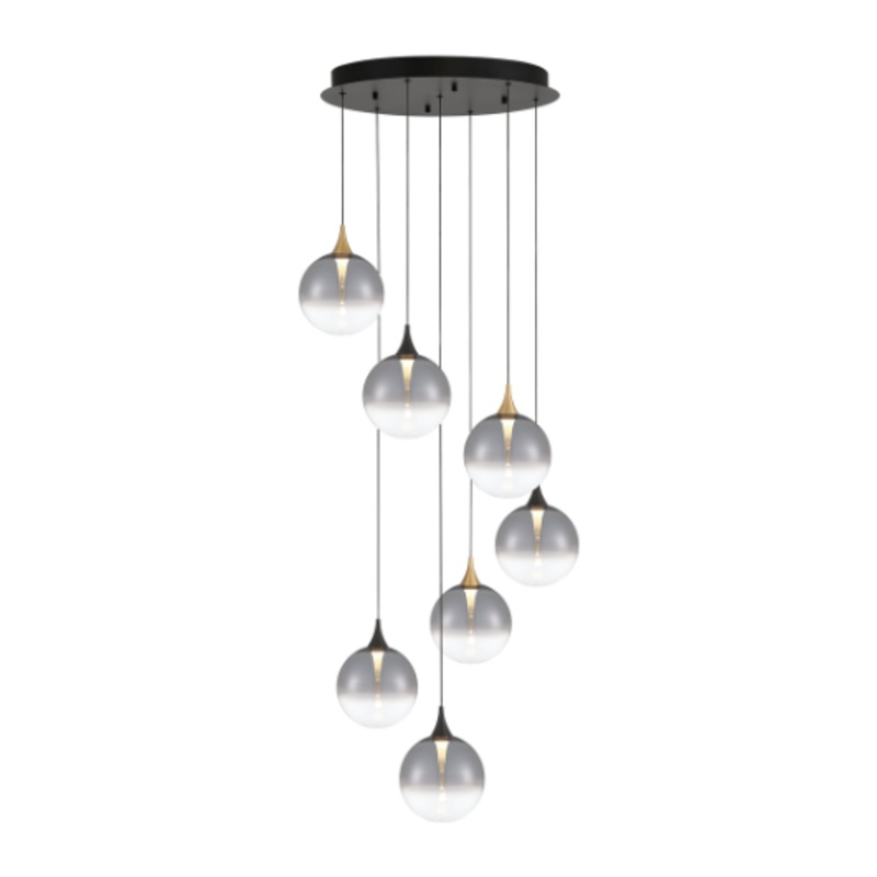 Iissa 7-Light 21″ Chandelier Gold-Black Smoked Glass