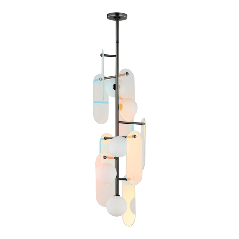 Megalith 5-Light Vertical LED Pendant Gunmetal Dichroic Glass