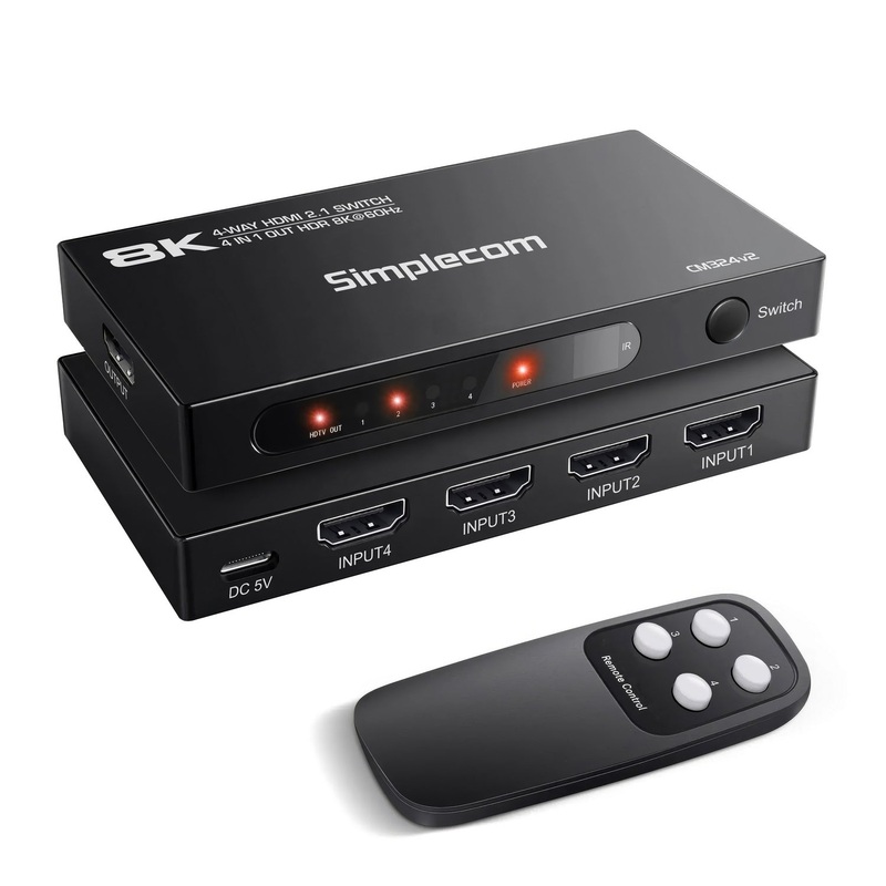 Simplecom CM324v2 4-Port HDMI 2.1 Switch with Remote 4 IN 1 OUT Splitter HDCP 2.3 8K@60Hz