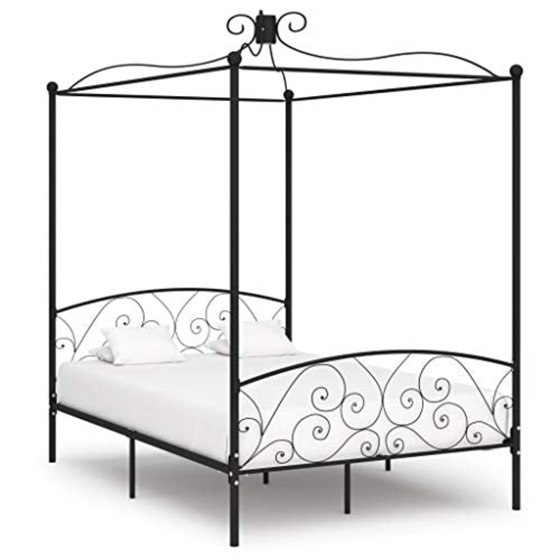 SKM Letto a Baldacchino Nero in Metallo 120×200 cm (26.6kg)