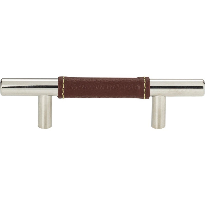 Atlas Homewares Zanzibar Brown Leather Pull 3 Inch (c-c) Polished Chrome