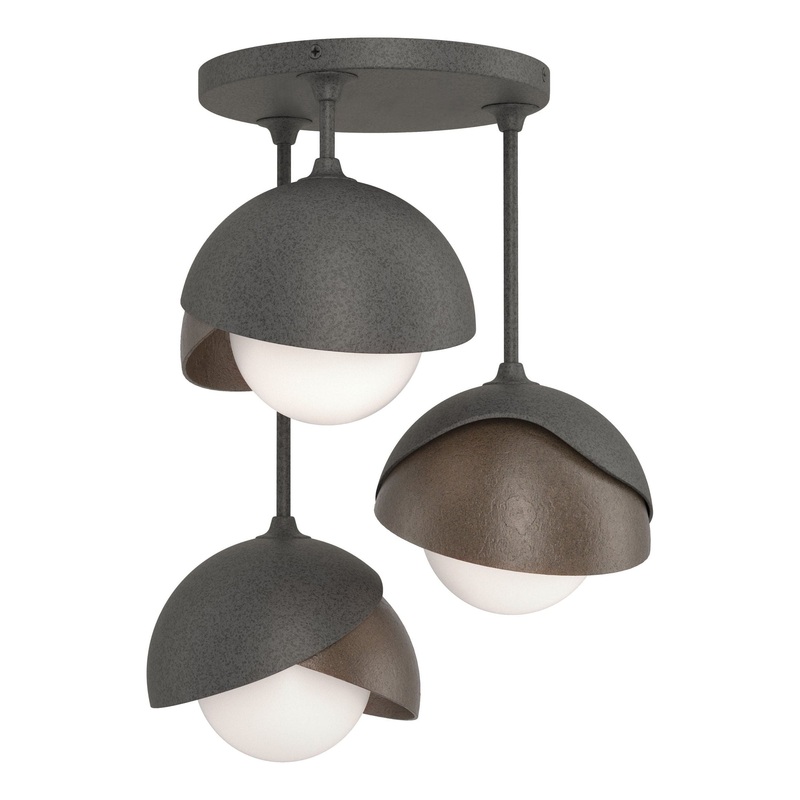 Brooklyn 3-Light Double Shade Semi-Flush Natural Iron Bronze