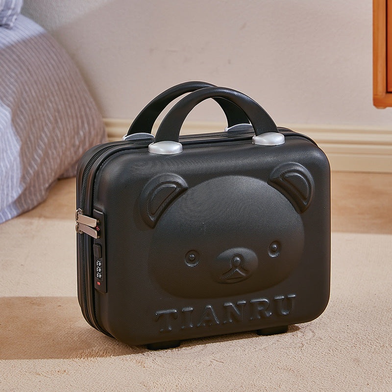 Cute Bear Face Hard-Shell Storage Case with Lock – 14-Inch Black Travel Organizer