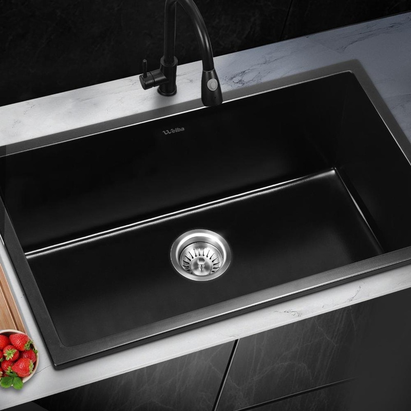 Kitchen Sink 70x45cm Granite Basin Single Bowl Black