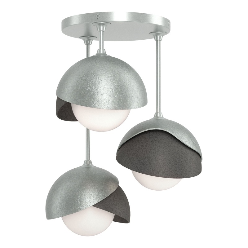 Brooklyn 3-Light Double Shade Semi-Flush Vintage Platinum Natural Iron