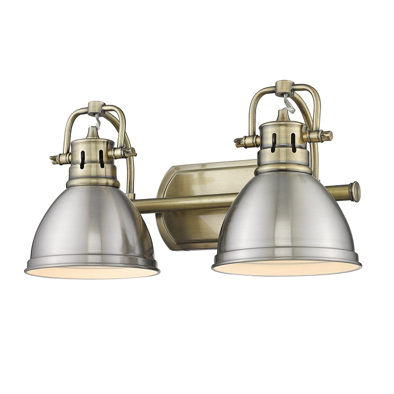 Duncan 2 Light Bath Vanity inAged Brasswith Pewter Shades