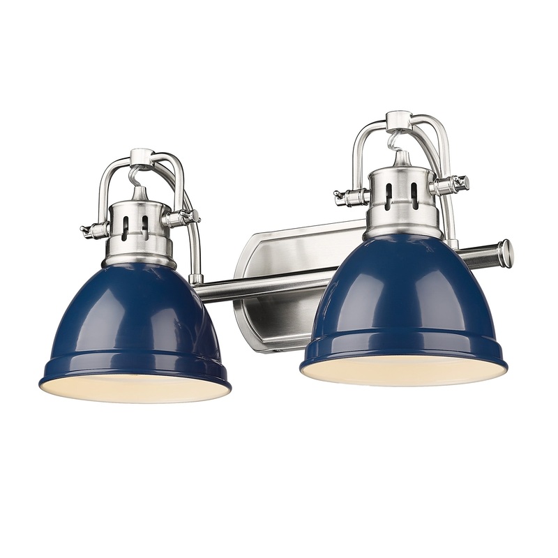 Duncan PW 2 Light Bath Vanity in Pewter with Navy Blue Shade