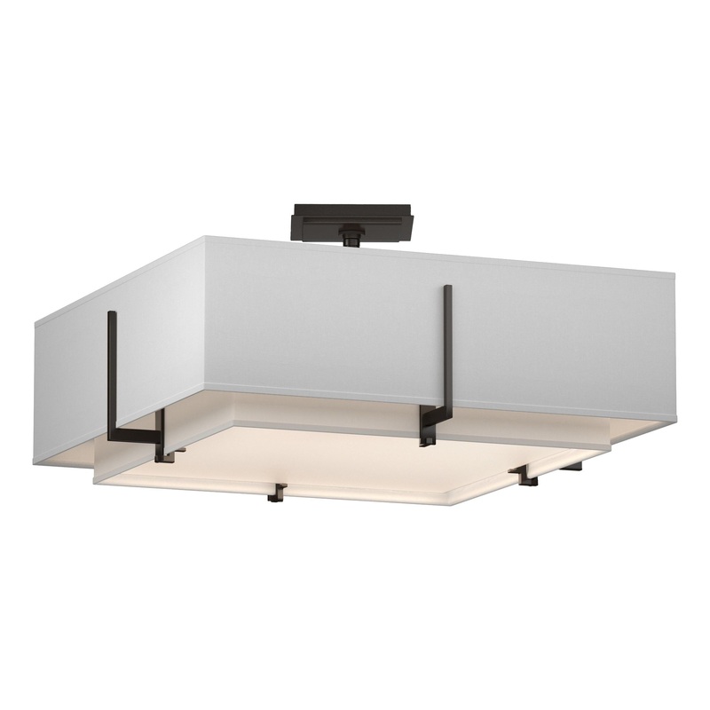 Exos Square Double Shade Semi-Flush Oil Rubbed Bronze Natural Anna Inner Shade & Natural Anna Outer Shade