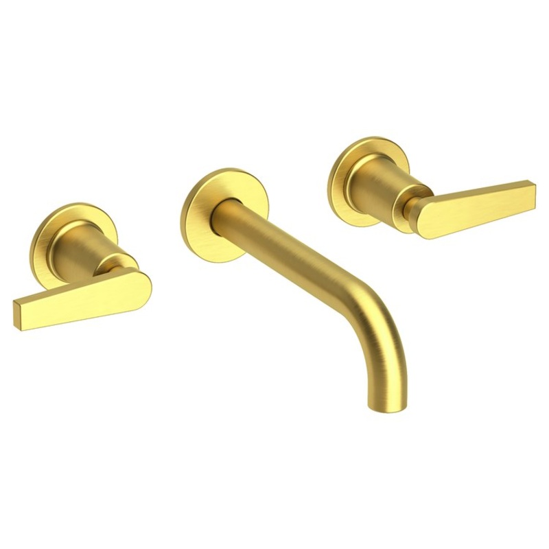 Lavatory Faucet Dorrance Wall Mount 8 Inch Spread 2 Lever ADA Watersense Satin Brass PVD 1.2 Gallons Per Minute Brass Less Drain Spout Reach 7-1/9 Inch