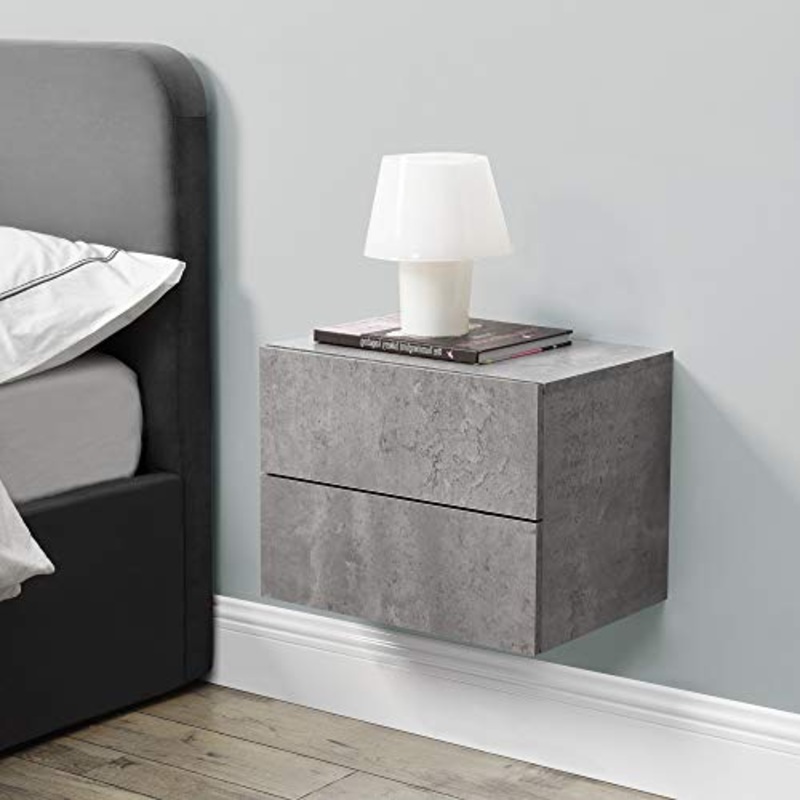 Mensola da Parete con Cassetti 40 x 29 x 30 cm Comodino da Notte Portaoggetti da Muro – Effetto Cemento