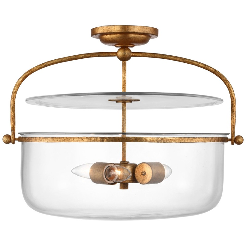 Three Light Semi-Flush Mount from the Lorford Collection in Gilded Iron Finish by Visual Comfort Signature