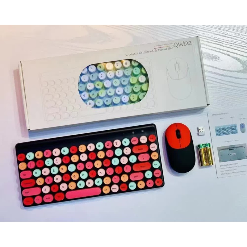 Wireless Keyboard & Mouse Combo – Retro Round Keycaps, 2.4GHz Ergonomic Design(black)