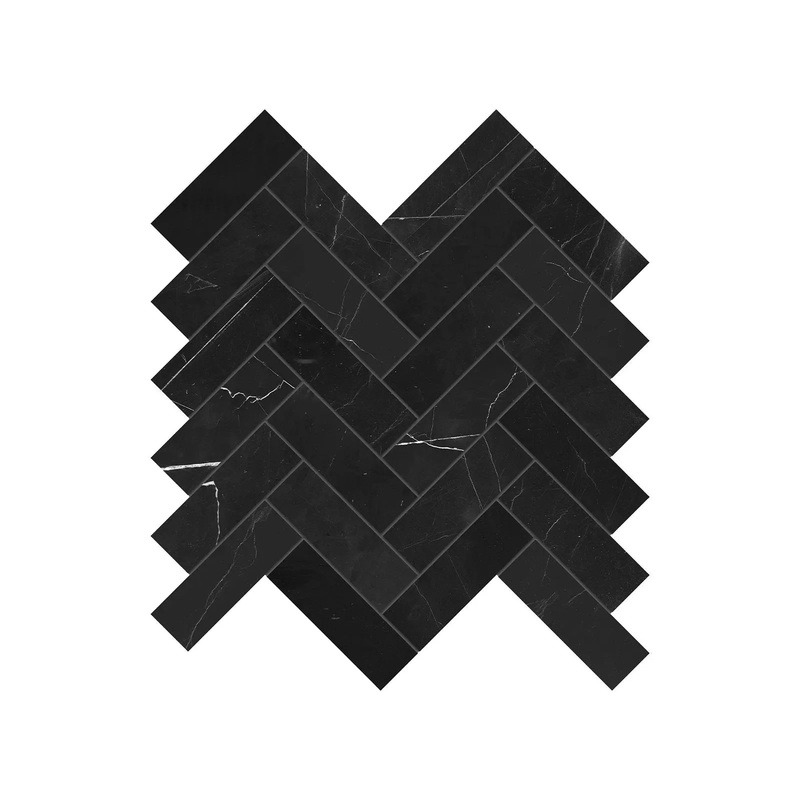 1.25″ x 4″ Galaxia Nero Herringbone Polished Marble Mosaic 1 Sheet = .89 Sqft