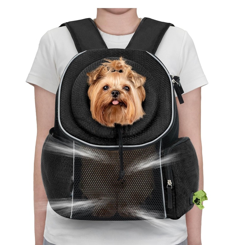 Black Breathable Mesh Pet Carrier Backpack – Head-Out Design for Small Dogs & Cats, Ventilated Travel Hiking Carrier Bag with Front Entry & Pockets