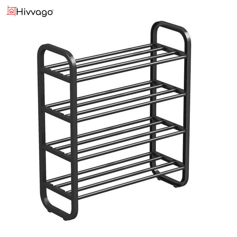 Hivvago 4-Layer Shoe Rack  Compact Steel Frame Organizer for Entryway, Black