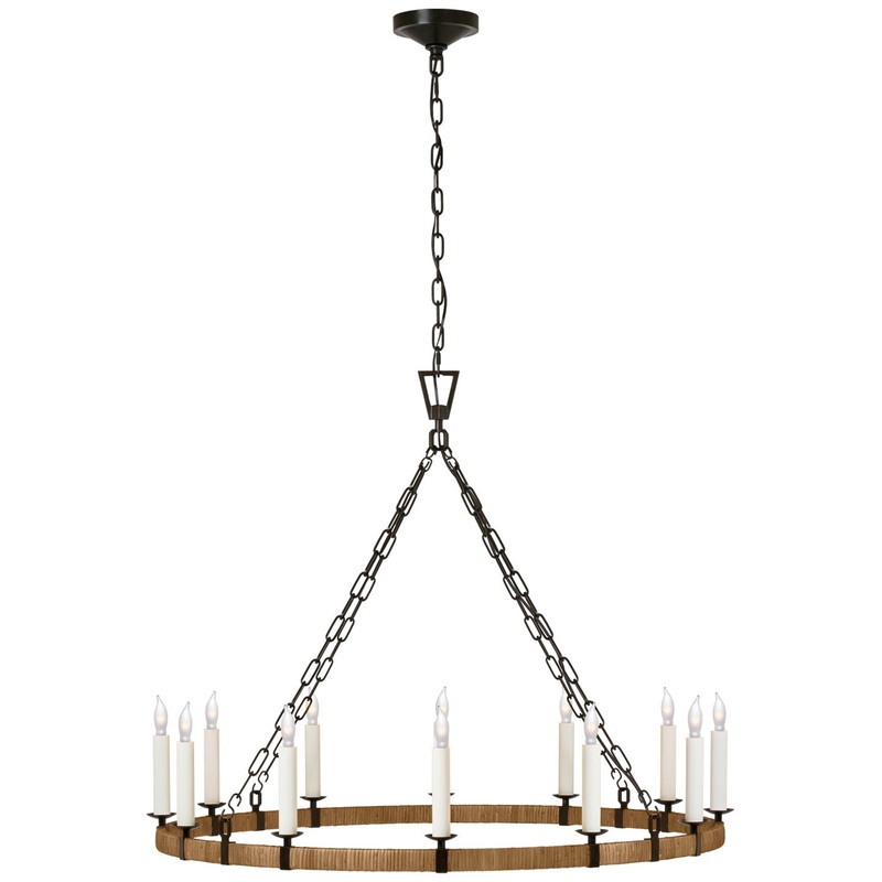 LED Chandelier from the Darlana Wrapped Collection in Aged Iron And Natural Rattan Finish by Visual Comfort Signature