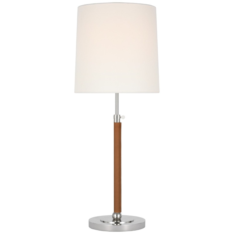 LED Table Lamp from the Bryant Wrapped Collection in Polished Nickel And Natural Leather Finish by Visual Comfort Signature